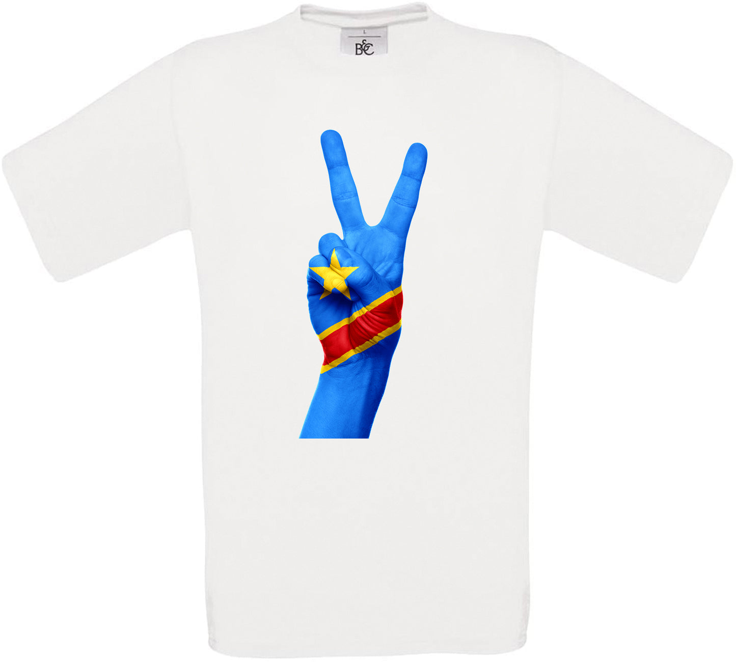 Democratic Republic of the Congo Two Fingers Flag Crew Neck T-Shirt
