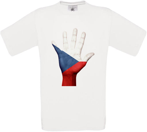 Czech Republic Hand Flag Crew Neck T-Shirt