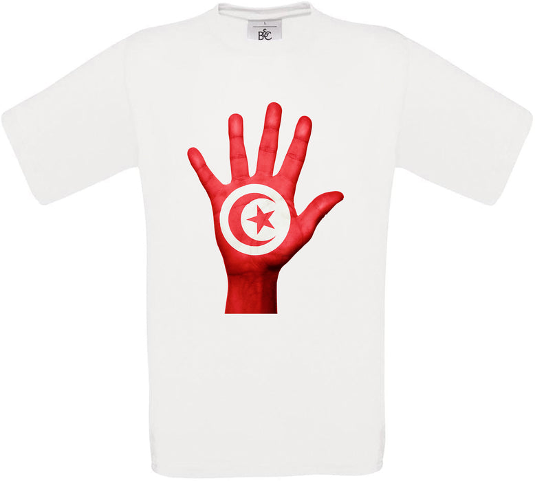 Tunisia Hand Flag Crew Neck T-Shirt