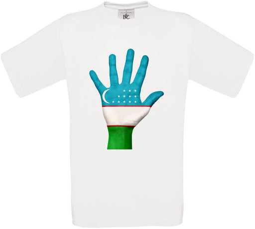 Uzbekistan Hand Flag Crew Neck T-Shirt