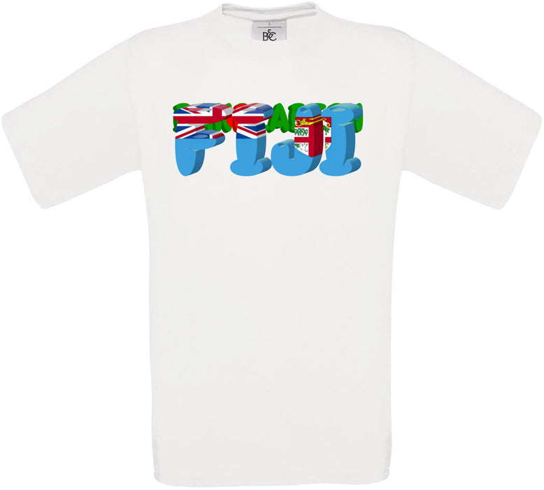 Fiji Country Name Flag Crew Neck T-Shirt