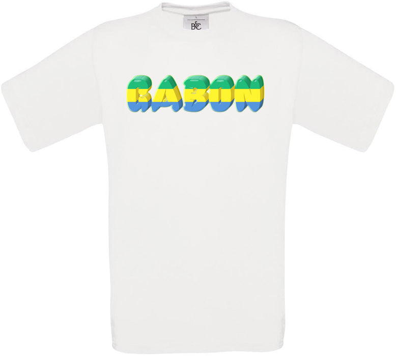 Gabon Country Name Flag Crew Neck T-Shirt
