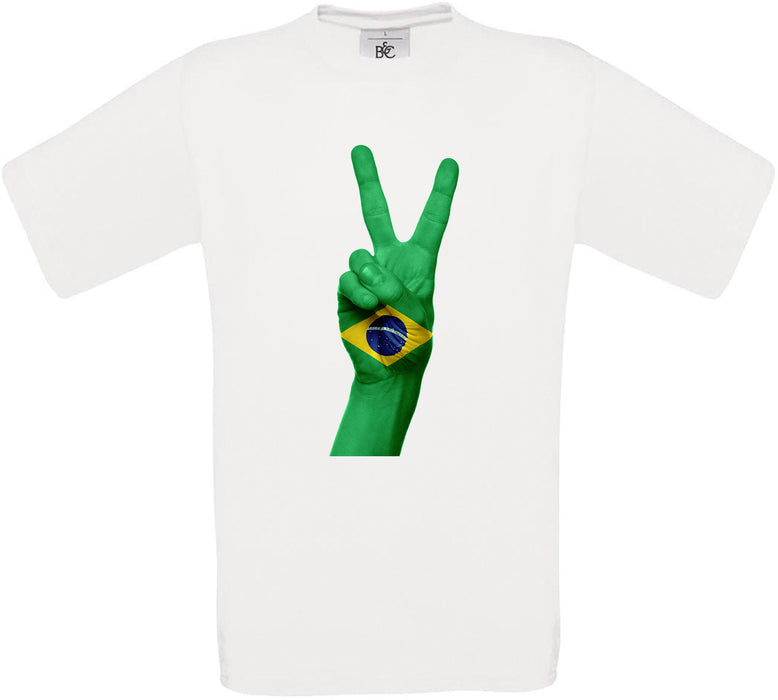 Brazil Two Fingers Flag Crew Neck T-Shirt