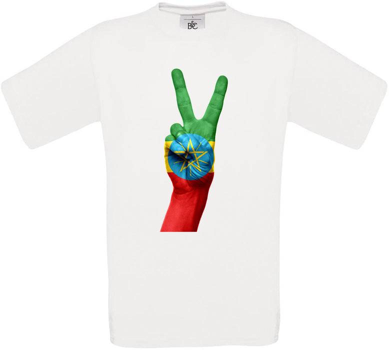 Ethiopia Two Fingers Flag Crew Neck T-Shirt