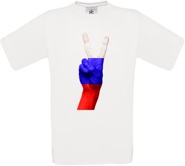 Russia Two Fingers Flag Crew Neck T-Shirt